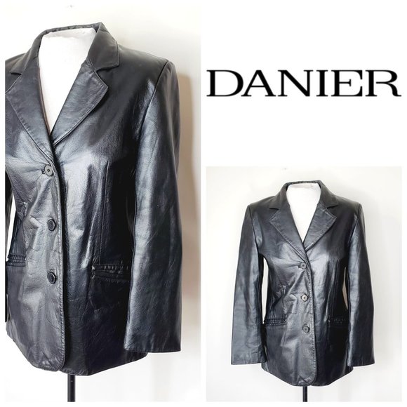 DANIER Genuine Leather Vintage 90's Black Jacket - Picture 2 of 10